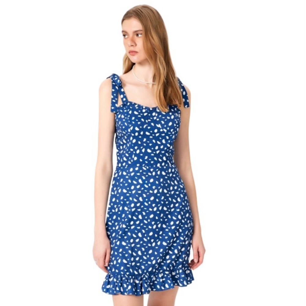 NWT Cider Blue Spot Knotted Midi Dress Size Medium